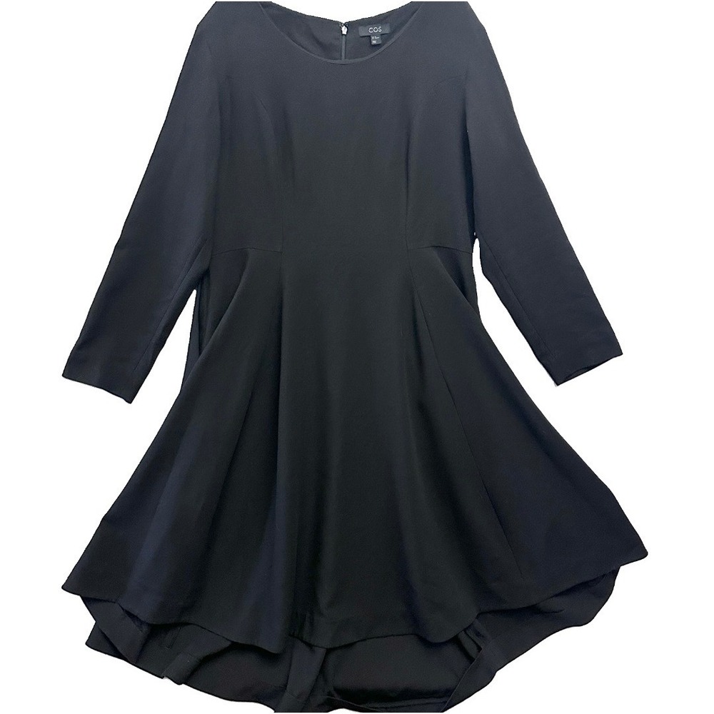 COS Size 44 US 12 Long Sleeve Fit and Flare Midi Pocket Dress Minimalist Modest